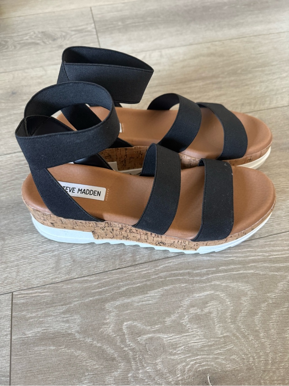 Steve Madden Black Elastic Cork Platform Sandals